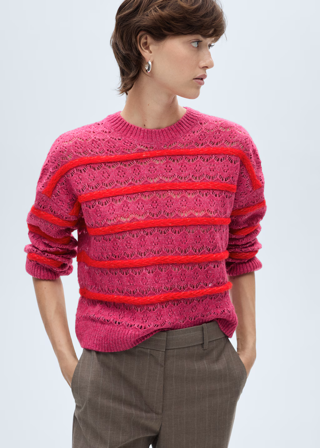Two-tone openwork sweater - Pastel Pink
