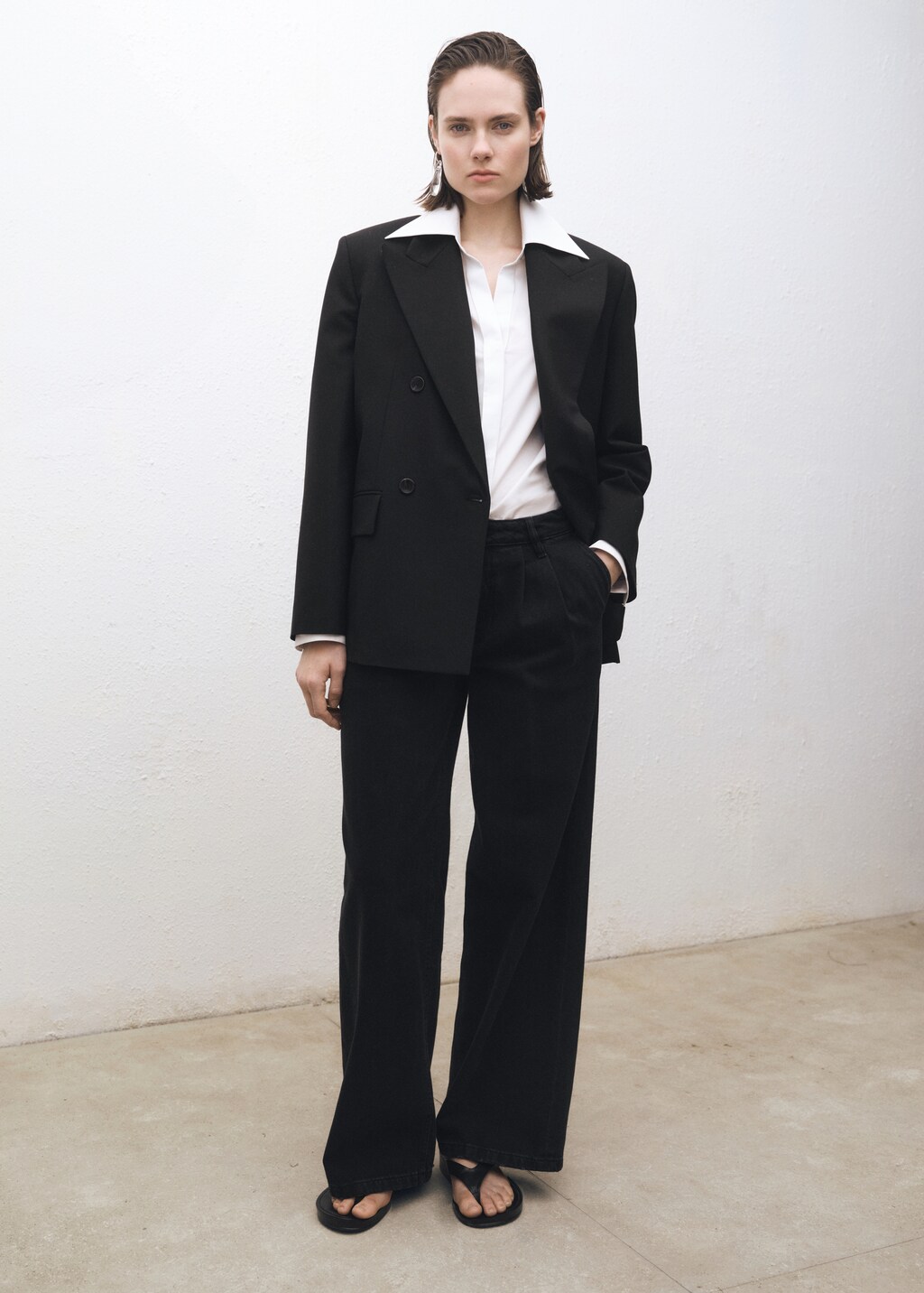 Rinse-wash wideleg jeans with pleats - Open Blue