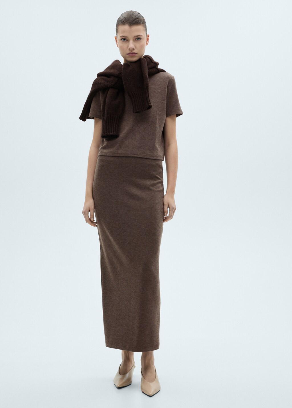 Slit knitted skirt - Brown