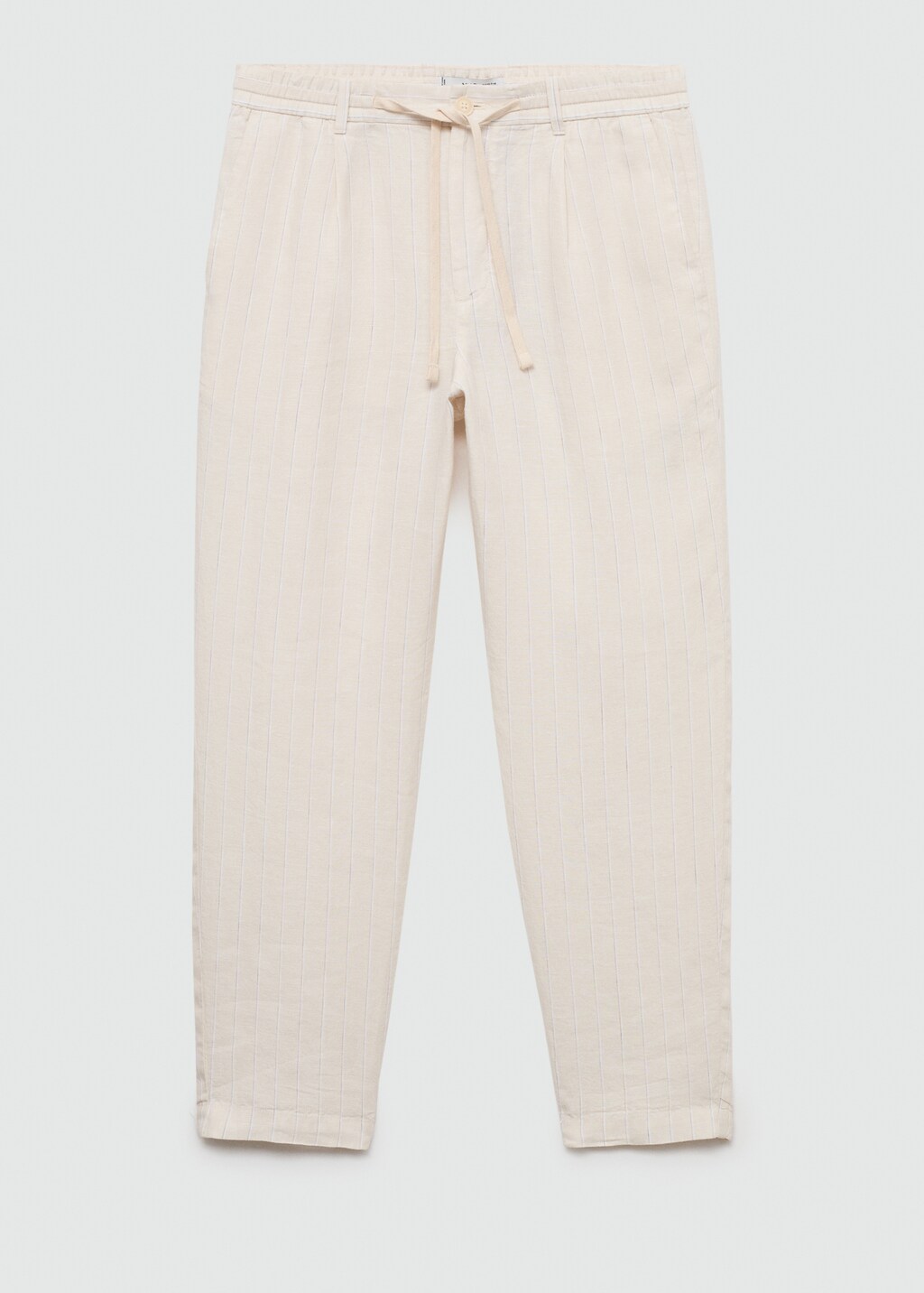Linen-blend striped trousers with drawstring - Khaki