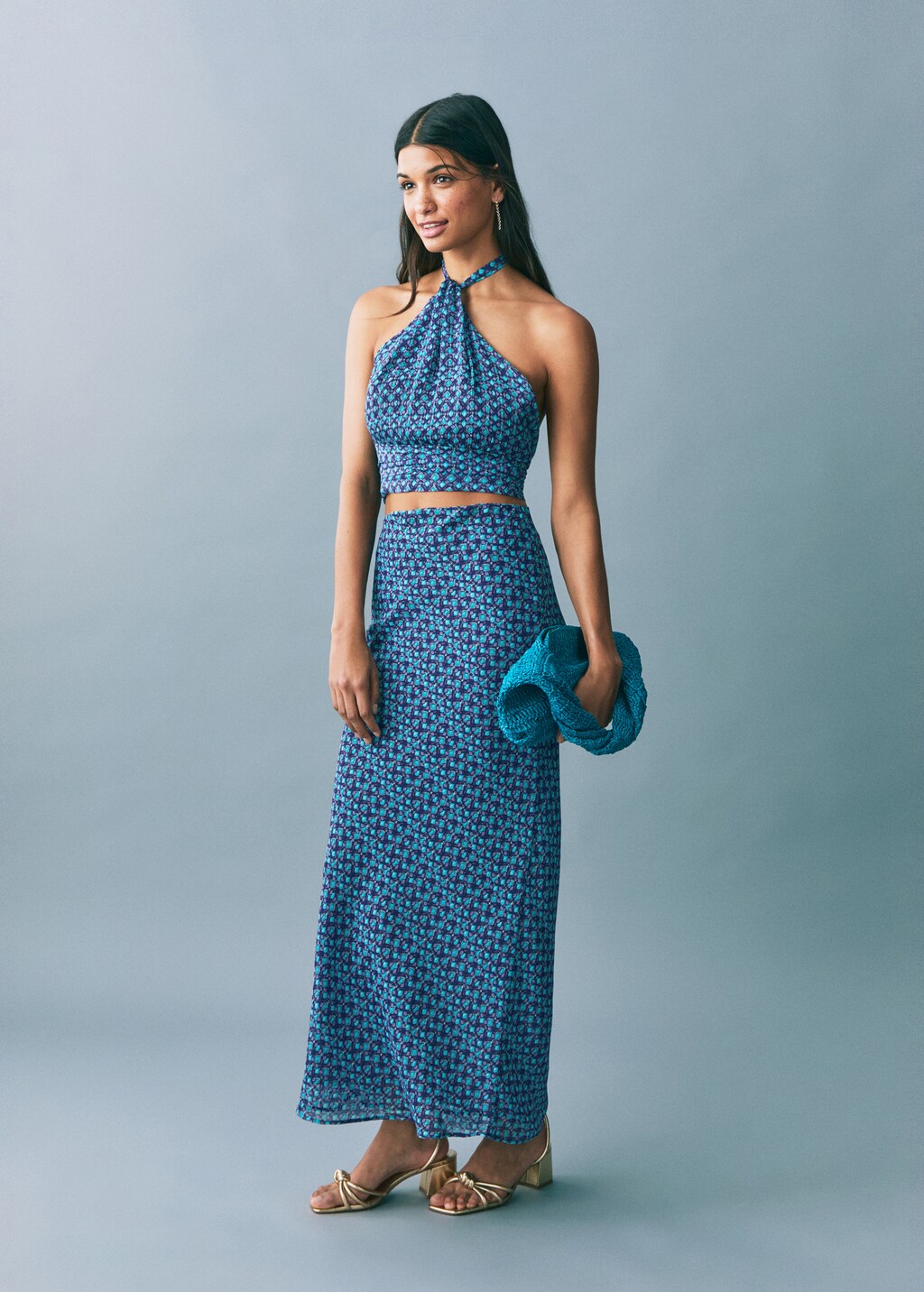 Printed midi skirt - Turquoise