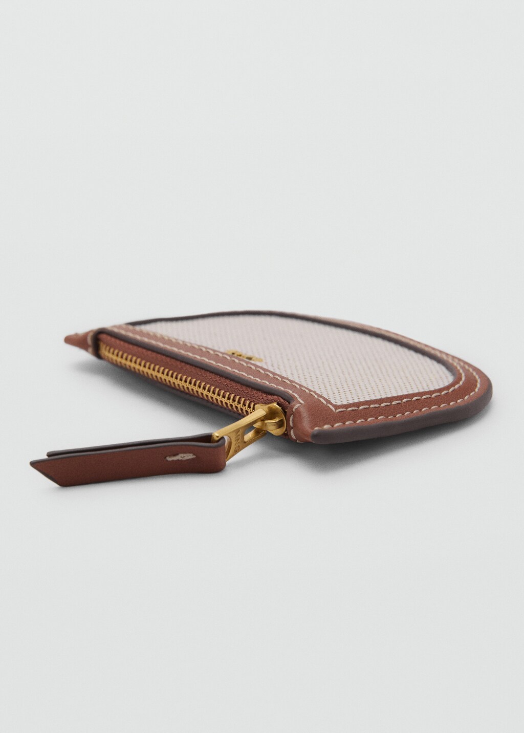 Mini oval canvas card holder - Leather
