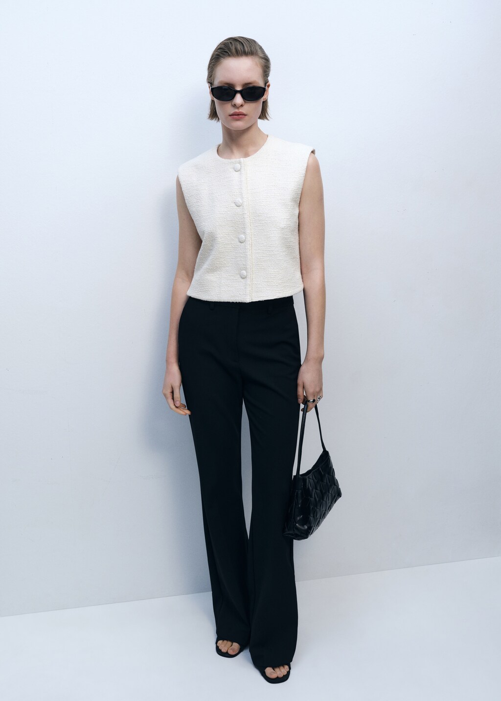 Tweed waistcoat with buttons - Ecru