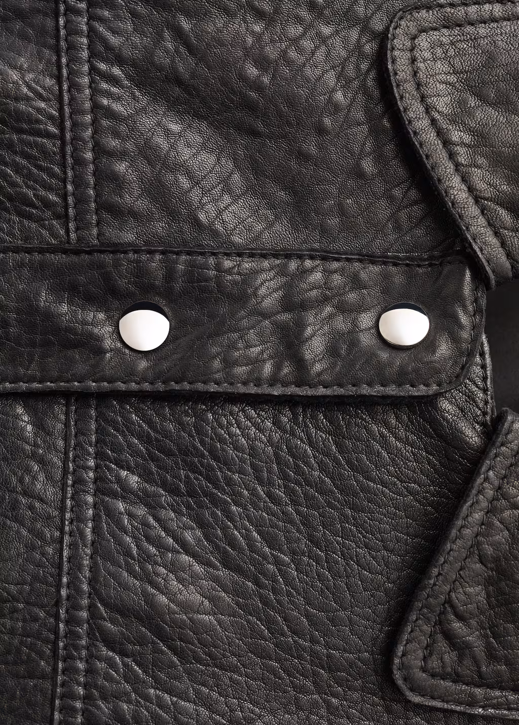 Lapels leather jacket - Black