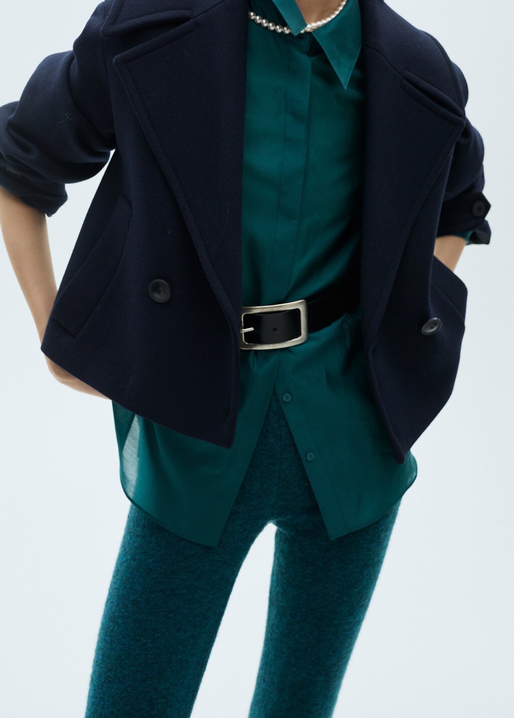 Flared knitted trousers - Petrol Blue