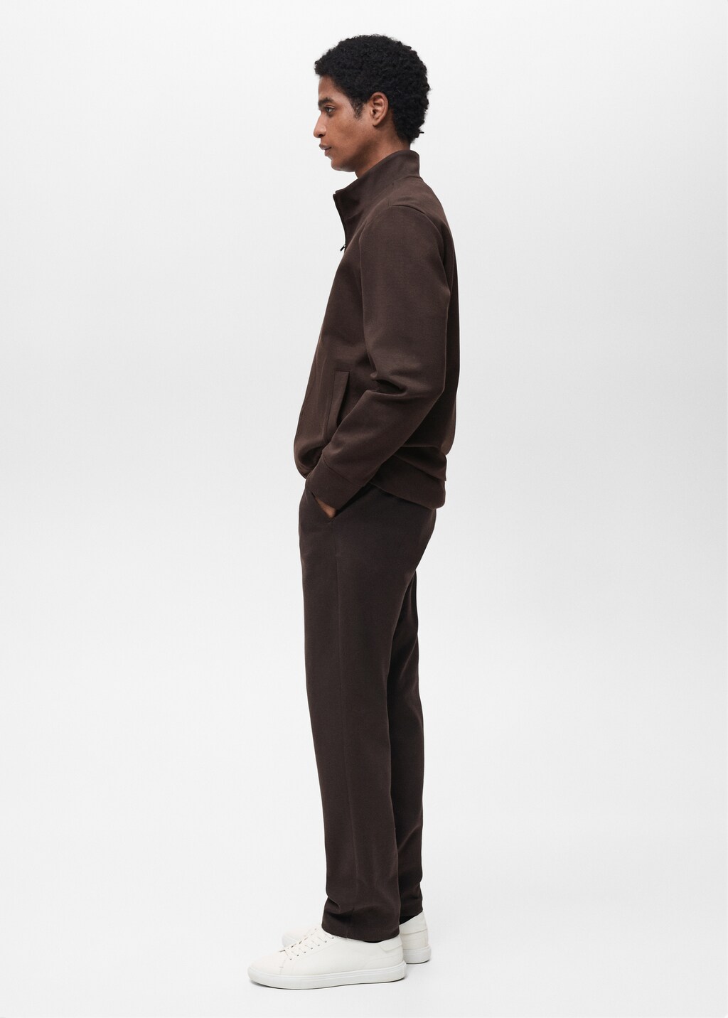 Cotton perkins-neck sweatshirt with zip - Night Blue