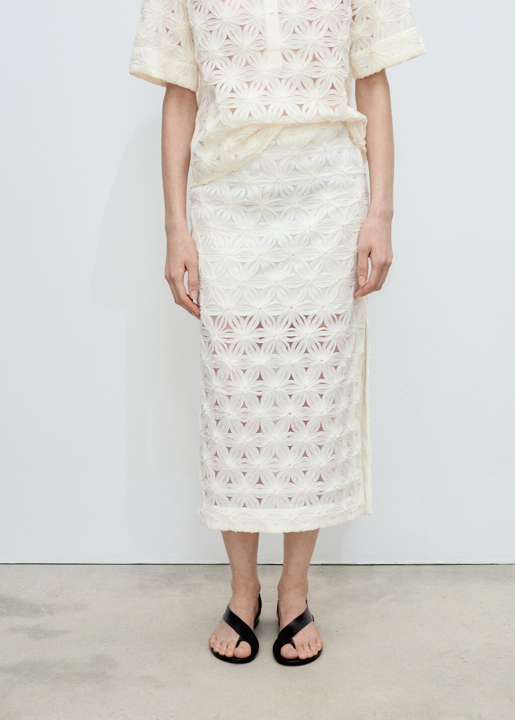 Openwork textured floral skirt - Ecru