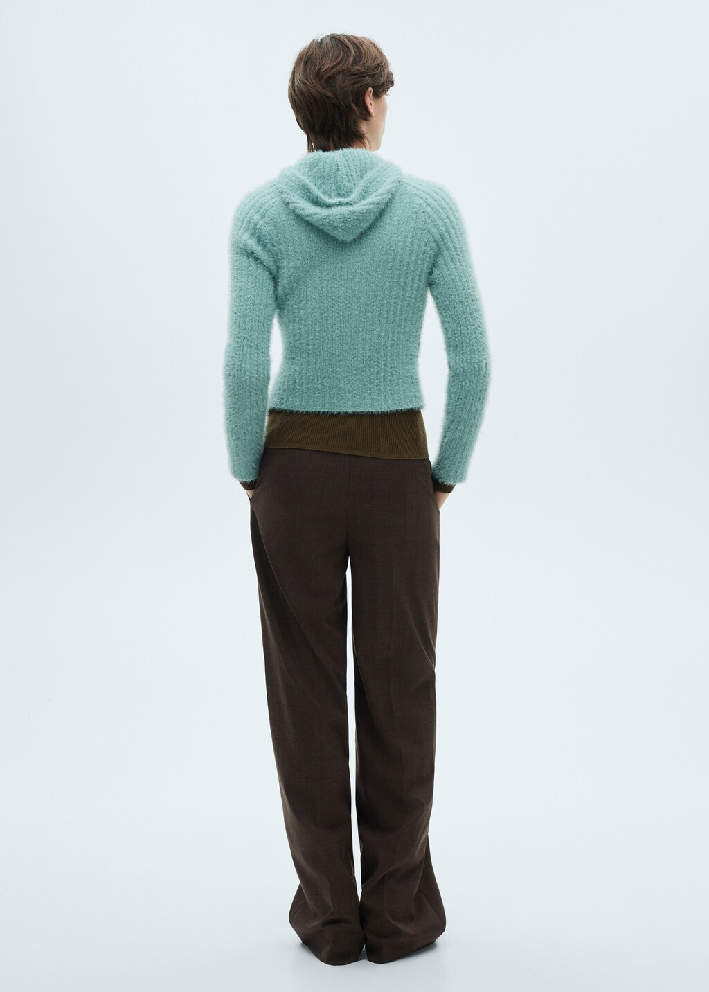 Fur-effect hooded sweater - Turquoise