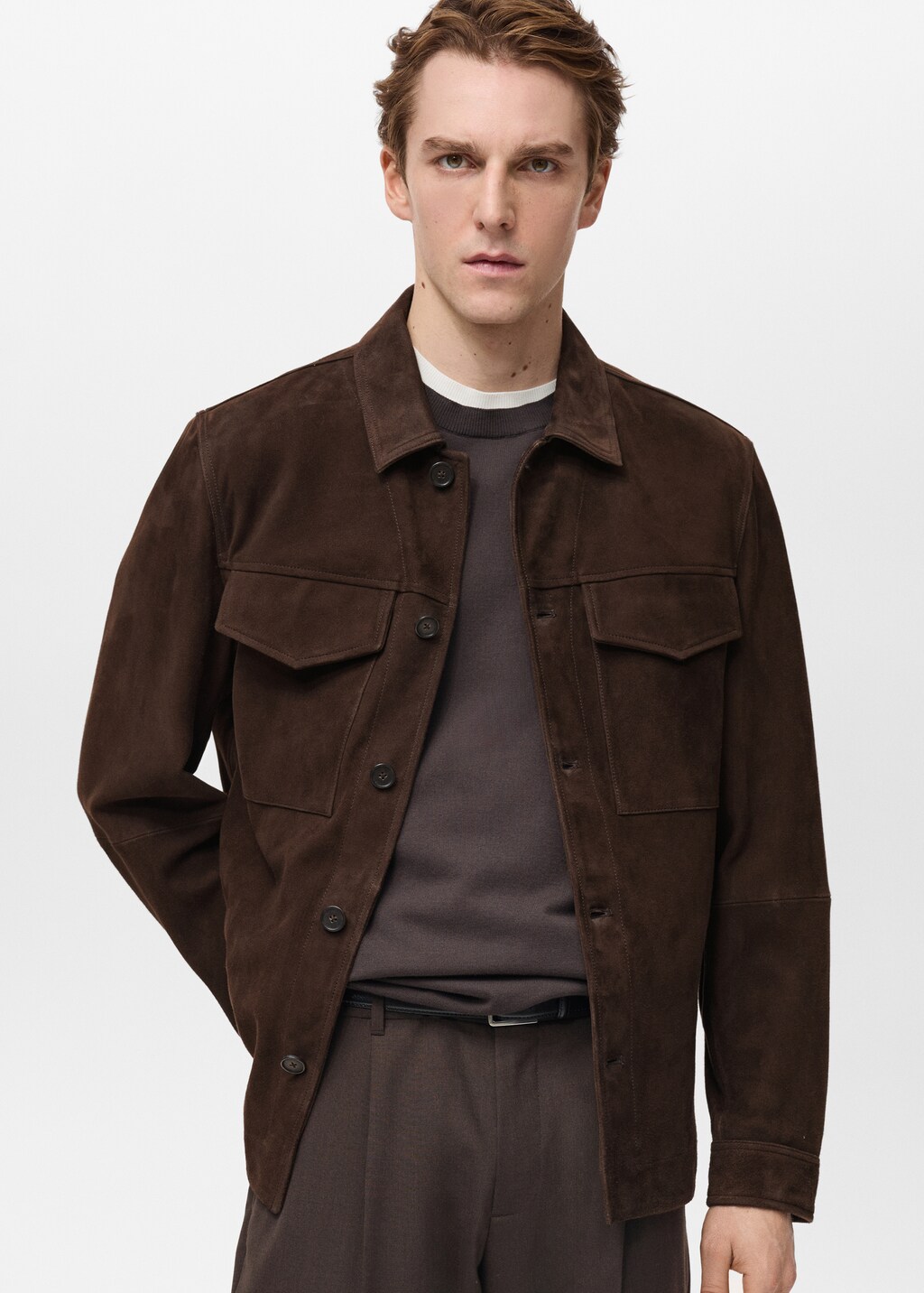 Suede jacket with pockets - Chocolate