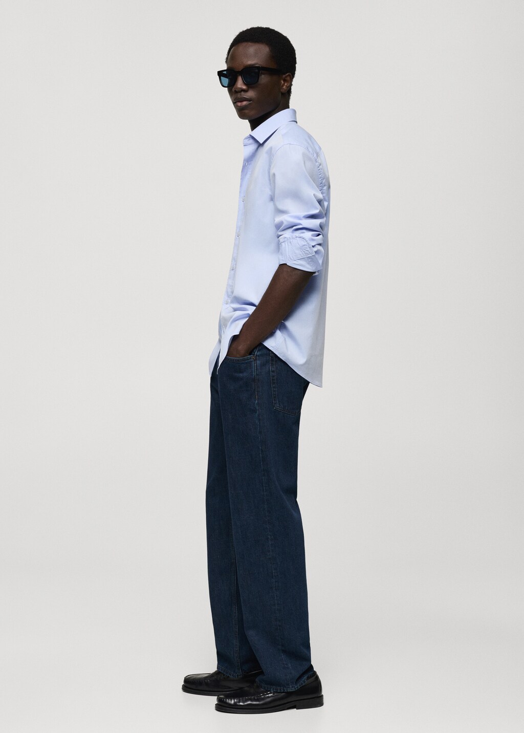 Regular fit end-on-end cotton shirt - Sky Blue