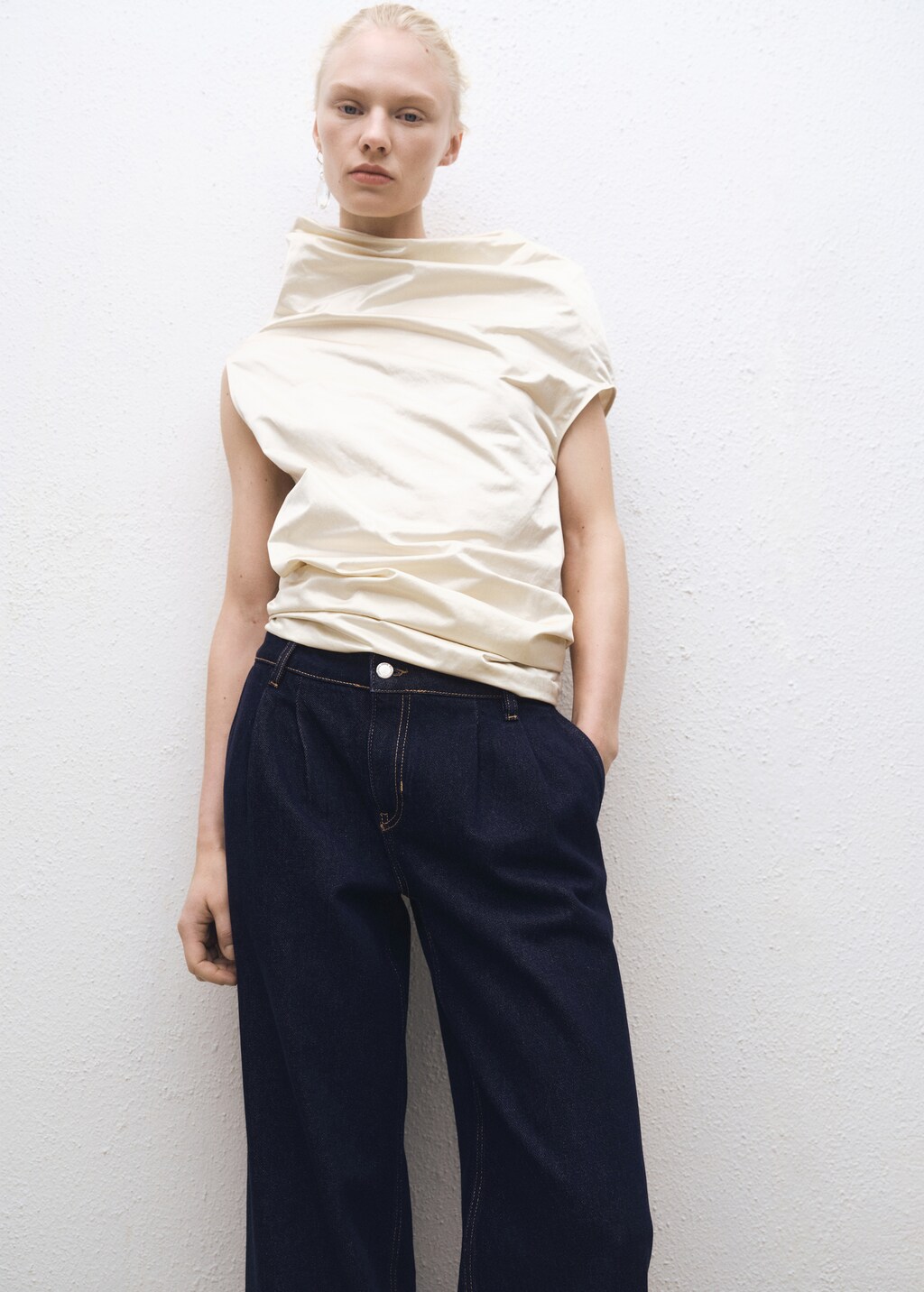 Wideleg pleated jeans - Black denim