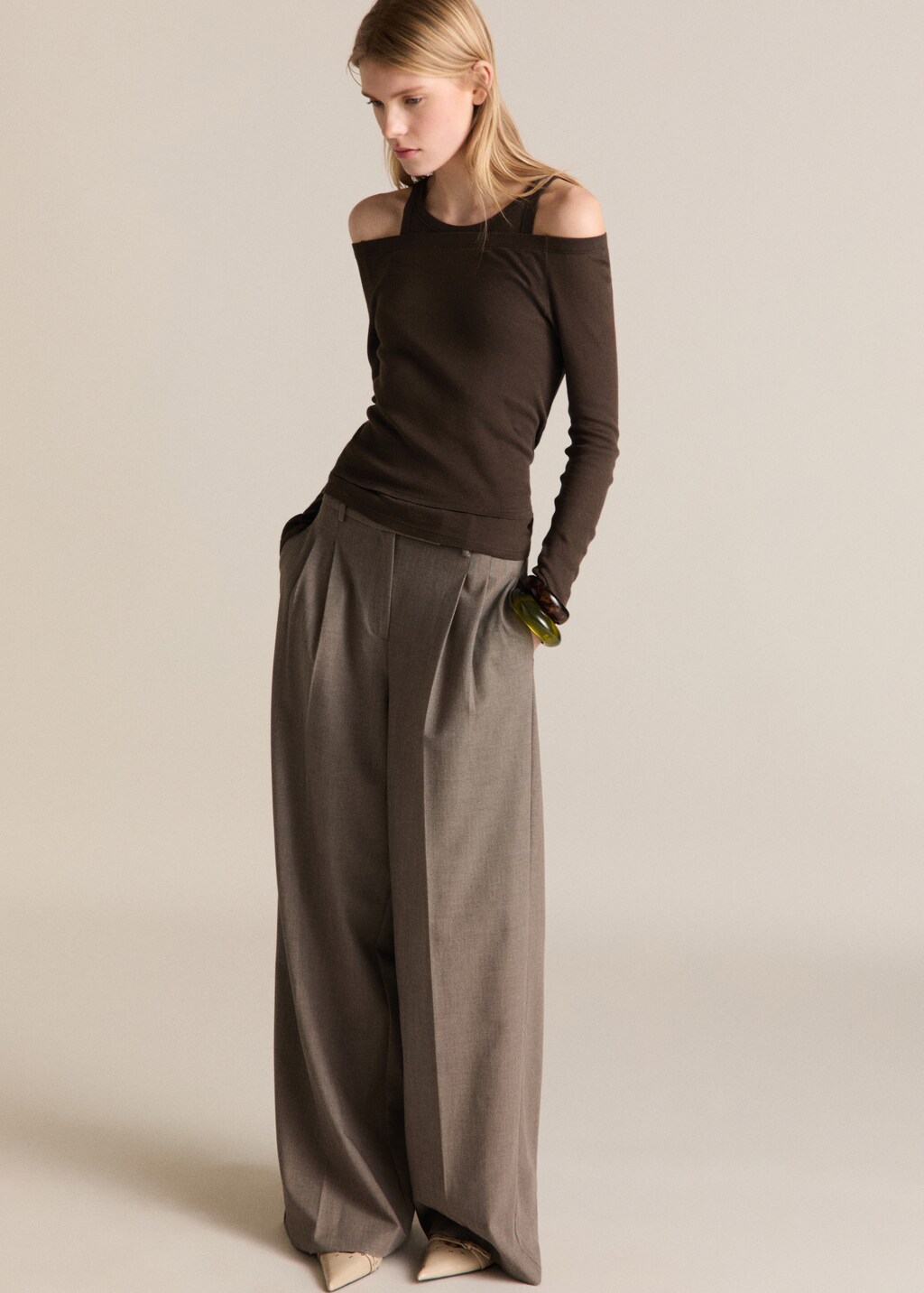 Contrasting cotton-blend T-shirt - Brown