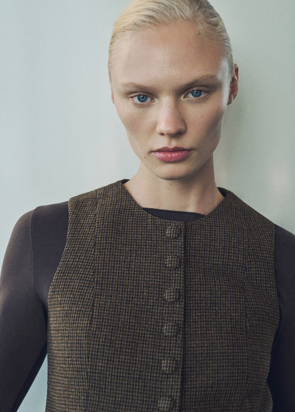 Micro-houndstooth wool waistcoat - Brown