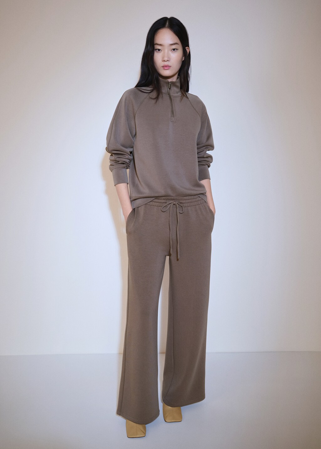 Turtleneck sweatshirt with zip - Medium Brown