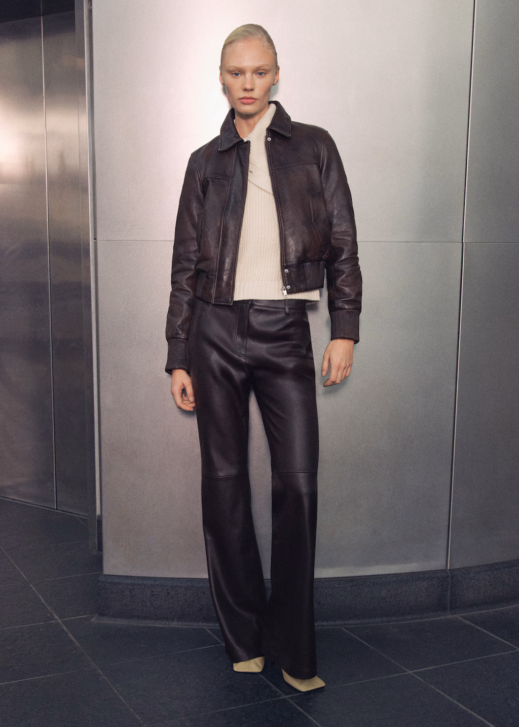 Leather bomber jacket - Brown