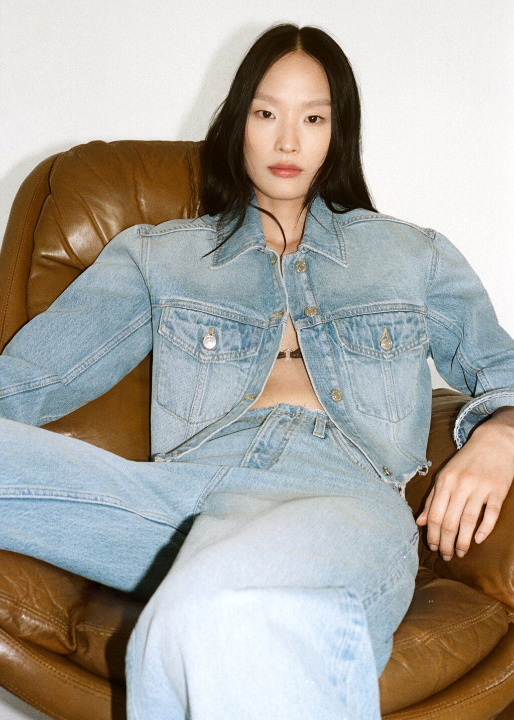 Denim jacket with frayed hem - Medium Blue