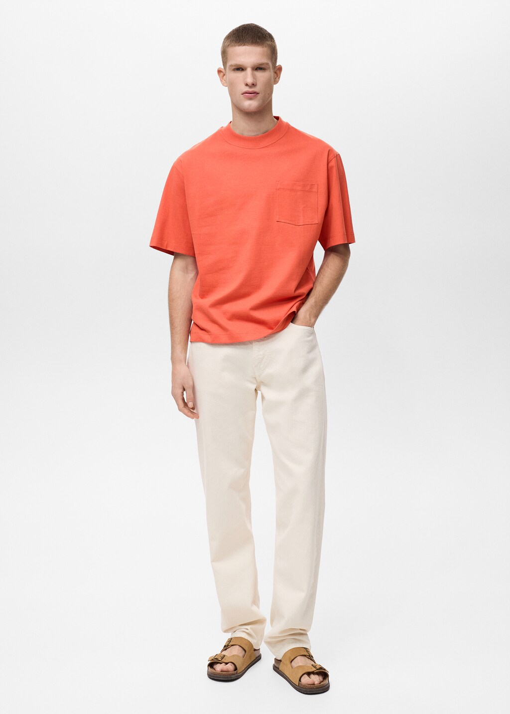 T-shirt 100% cotton boxy fit pocket - Orange