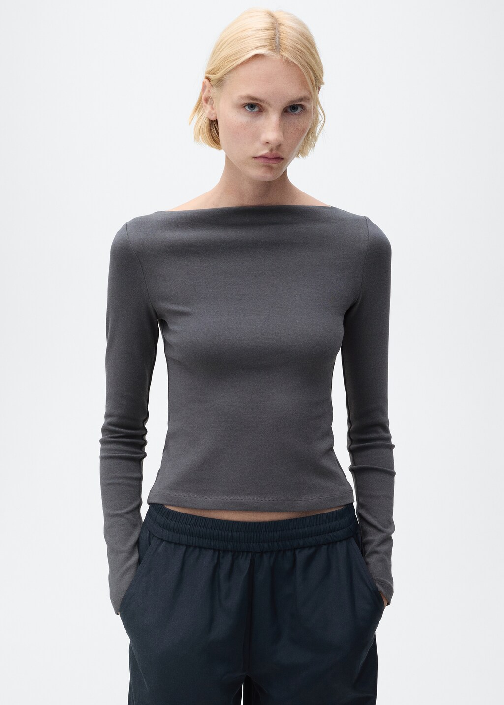 Cotton boat neck t-shirt - Light/Pastel Grey