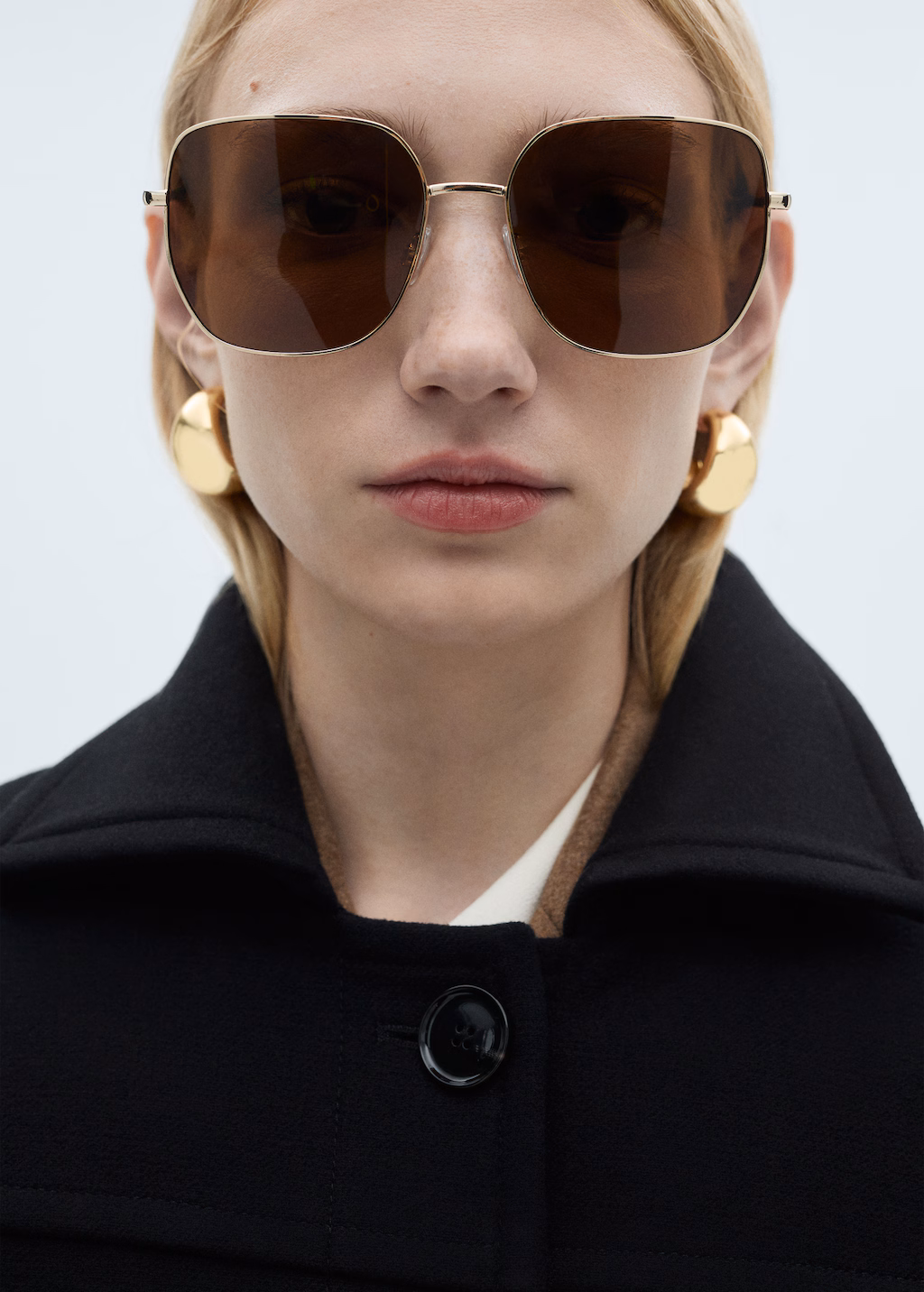 Midi wool coat with buttons - Black