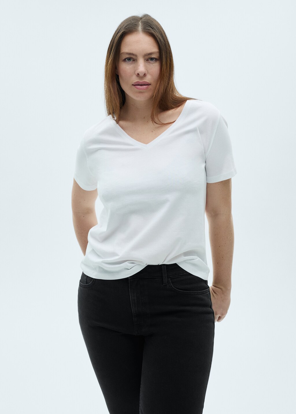 V-neck cotton T-shirt - Beige