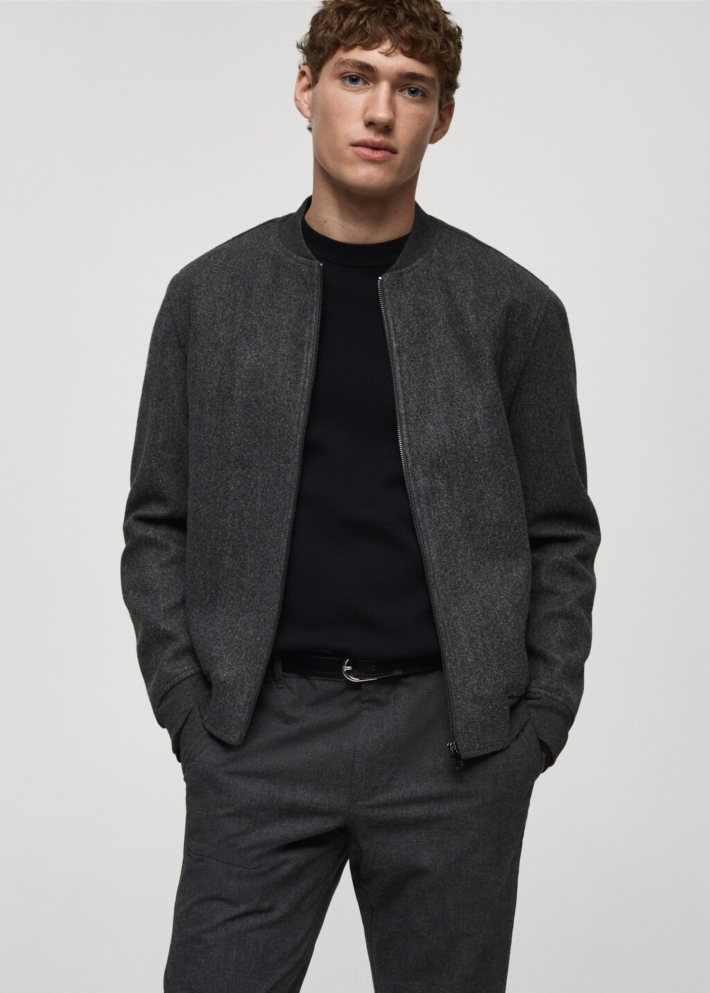 Regular-fit flannel bomber jacket - Dark Heather Grey