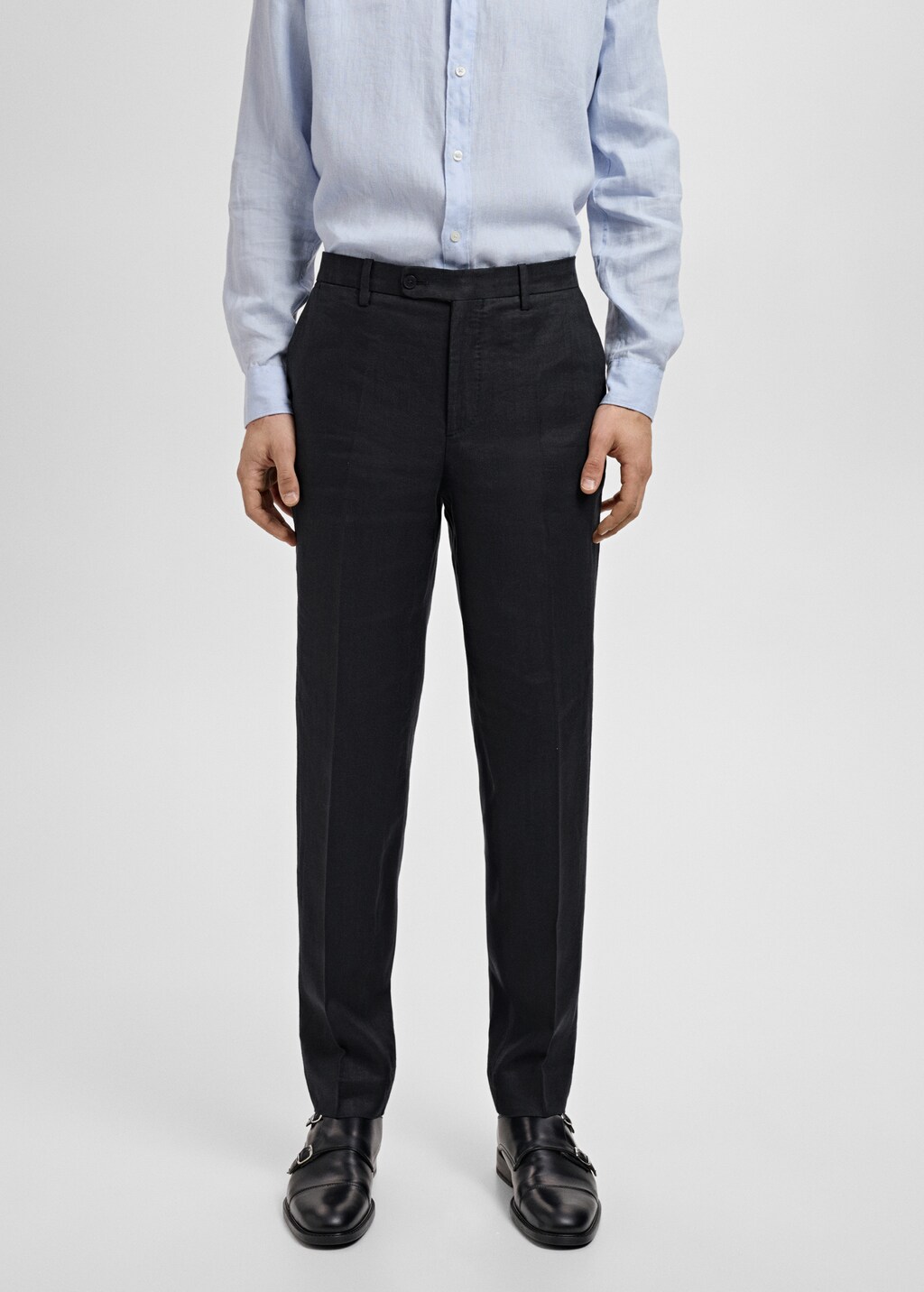 Slim fit 100% linen suit pants - Black
