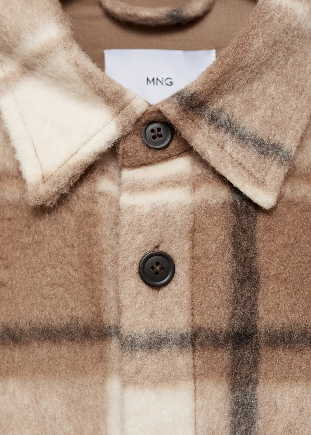 Check flannel textured overshirt - Beige