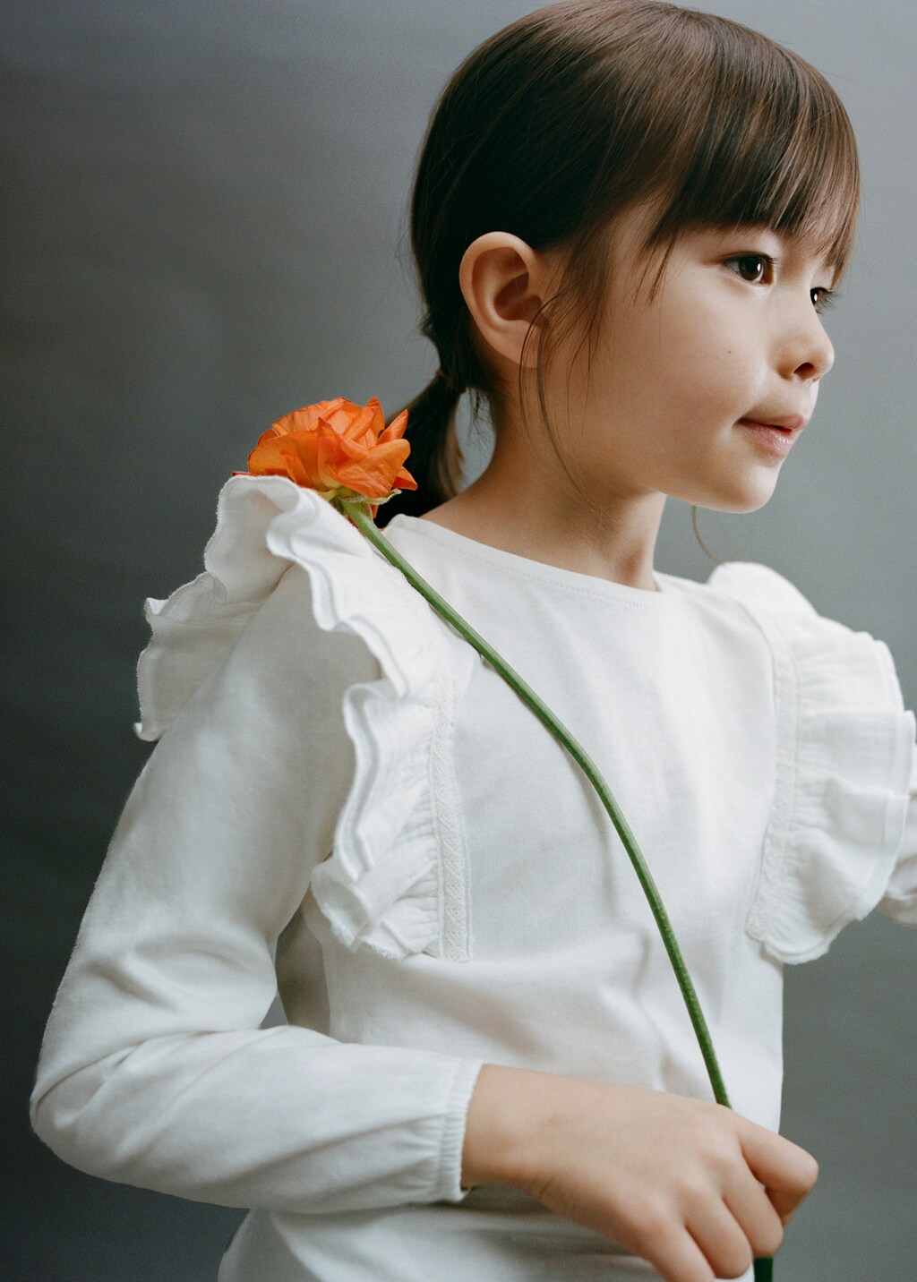 100% cotton t-shirt with ruffles - Off White