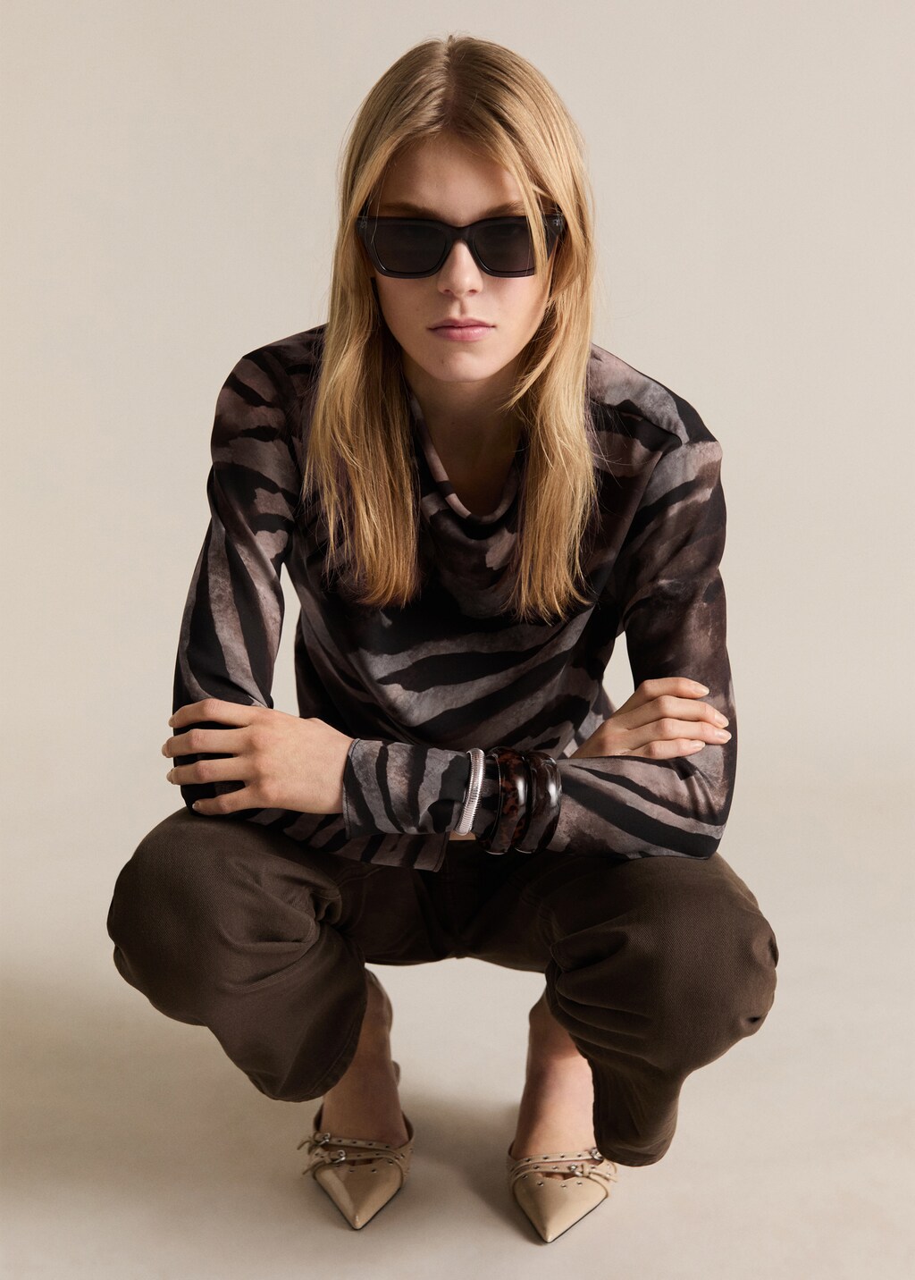 Zebra satin blouse - Brown