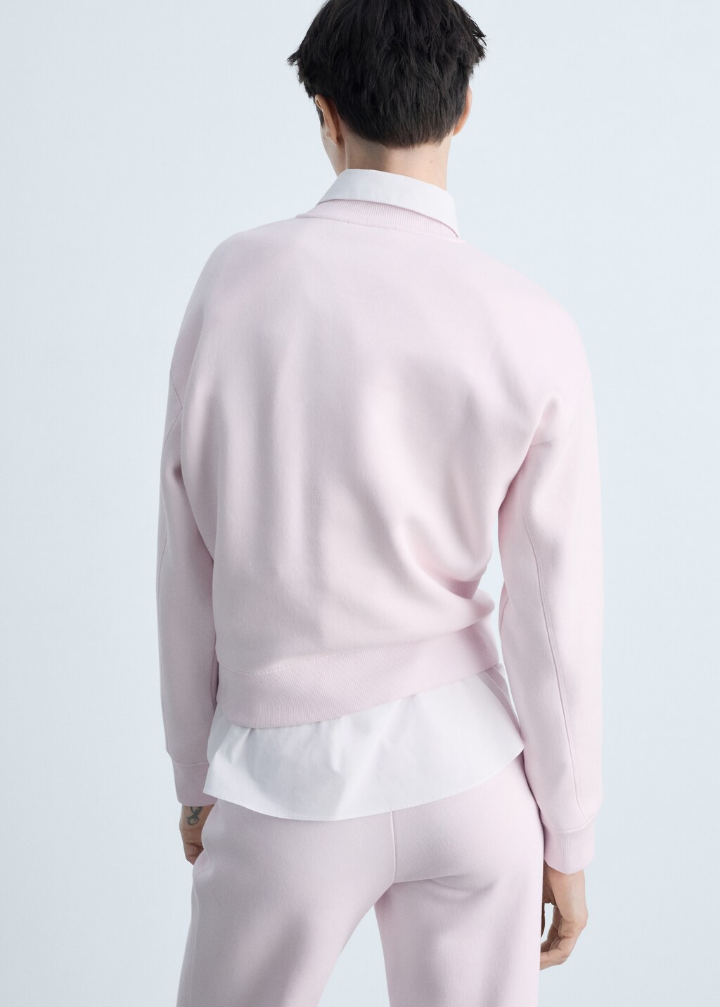 Round-neck cotton sweatshirt - Pastel Pink