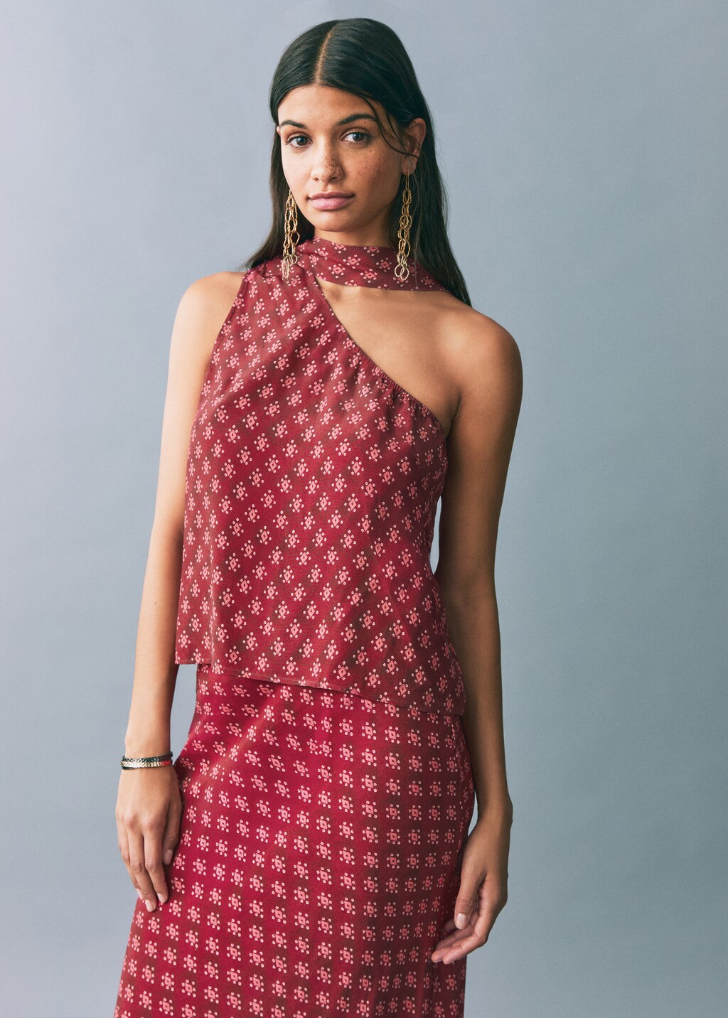 Printed long skirt - Maroon