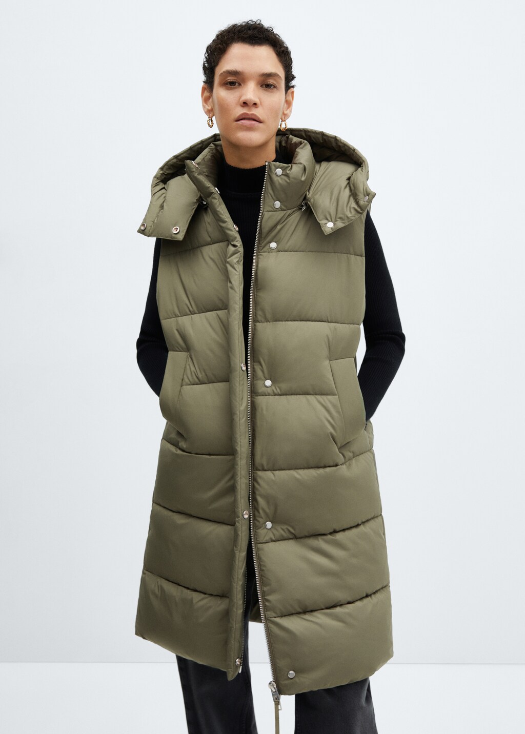Quilted gilet with hood - Khaki