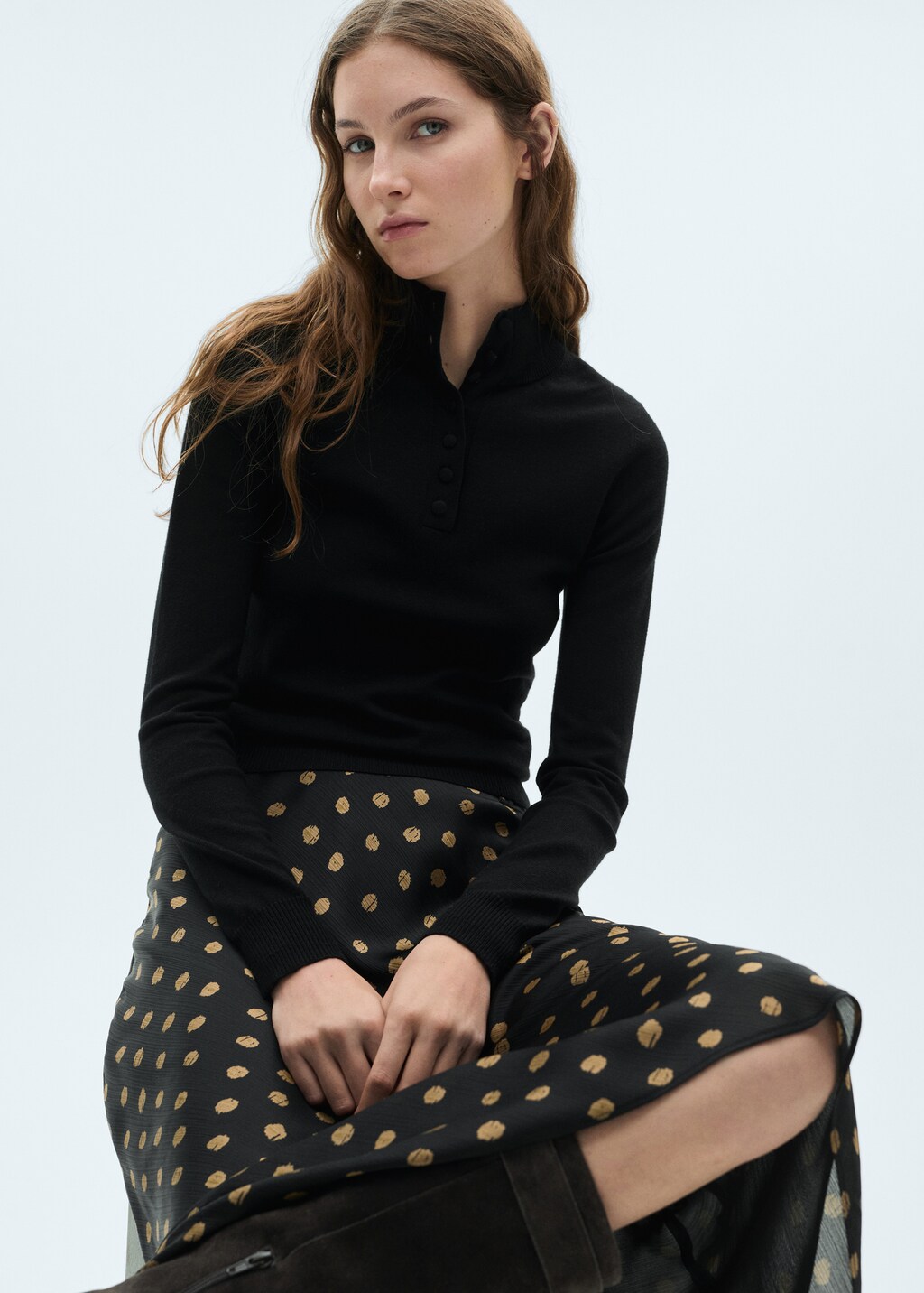 Polka-dot midi skirt - Black