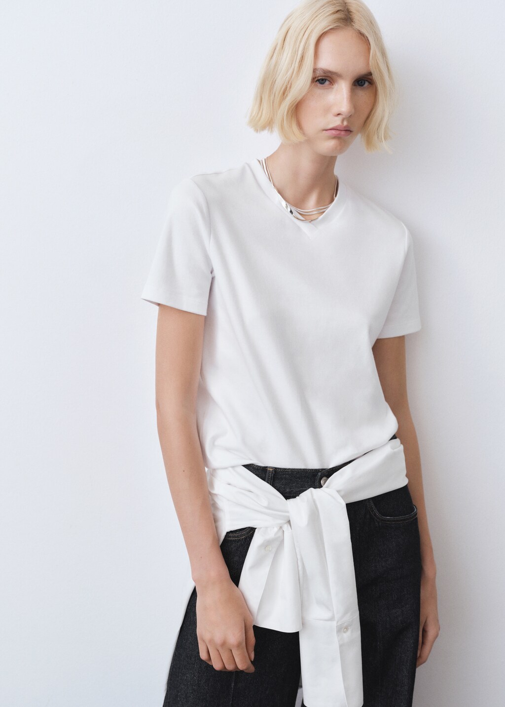 V-neck cotton T-shirt - Medium Brown