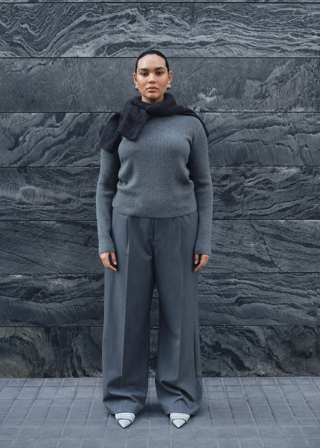 Boat neck ribbed sweater - Sky Blue