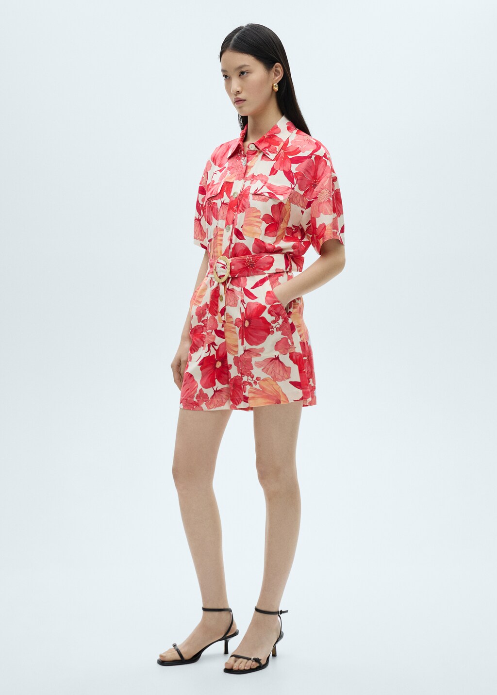 Floral-print short jumpsuit - Red
