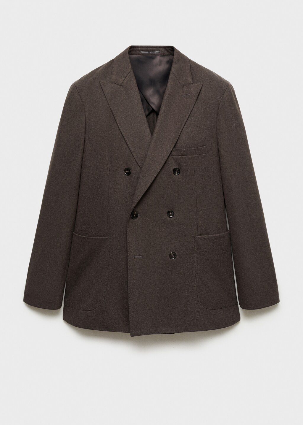 Flannel virgin wool double-breasted jacket - Brown