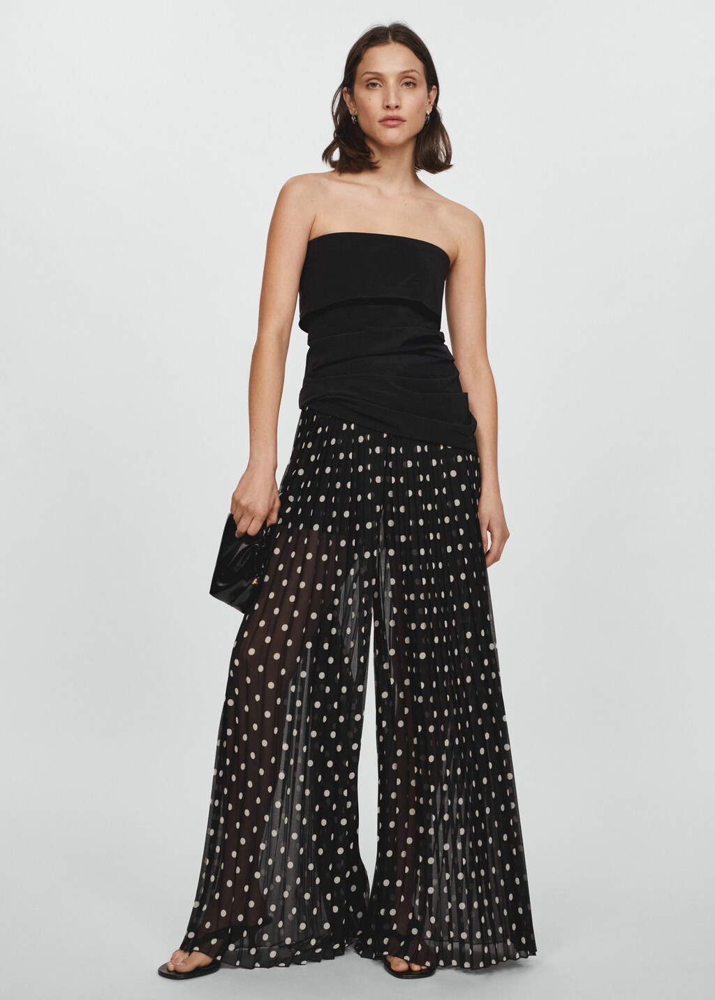 Polka-dot pleated trousers - Black