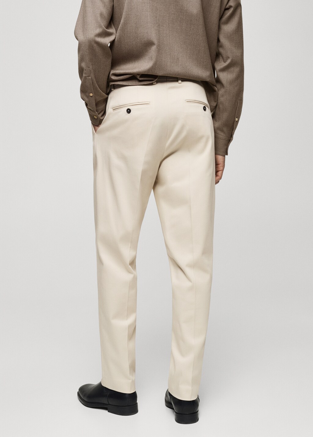 Cotton twill pleated trousers - Ecru