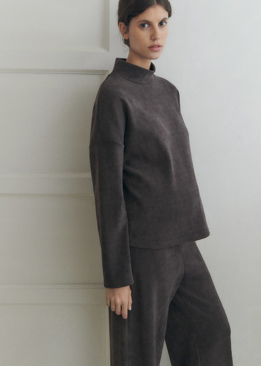 Corduroy trousers with elastic waist - Dark Heather Grey