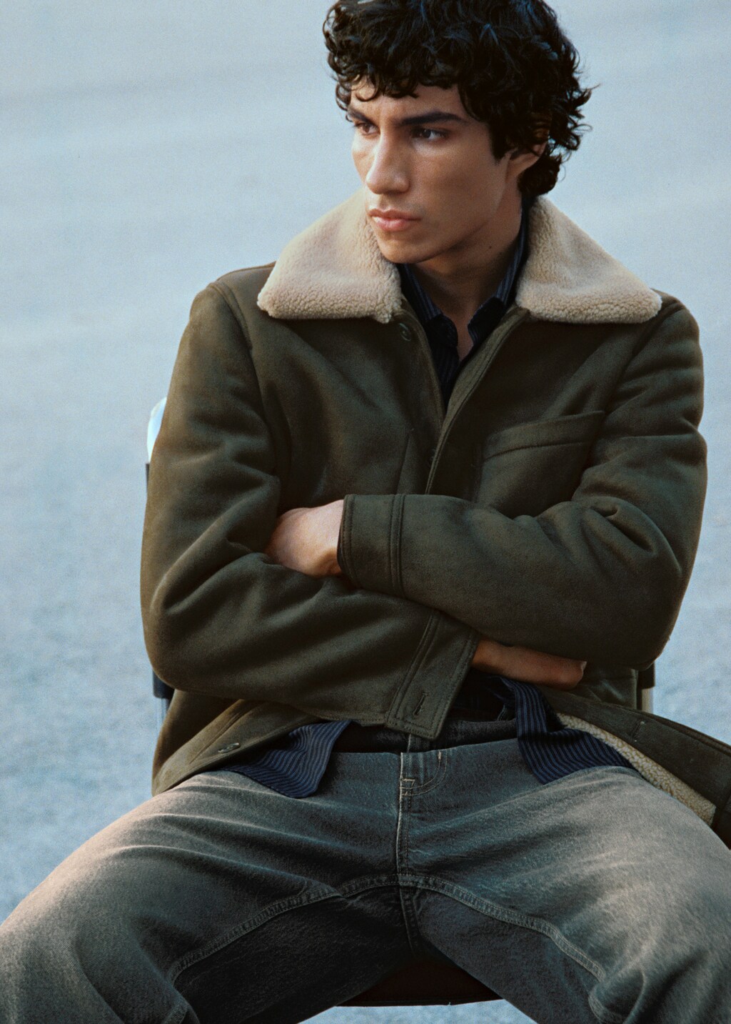 Double face jacket with fleece lining - Khaki