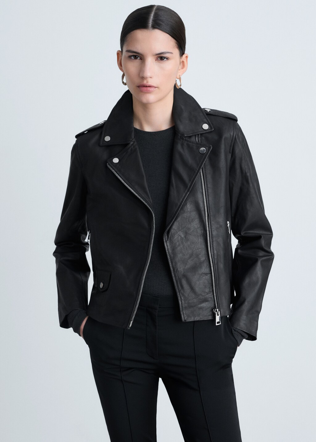 Leather biker jacket - Black