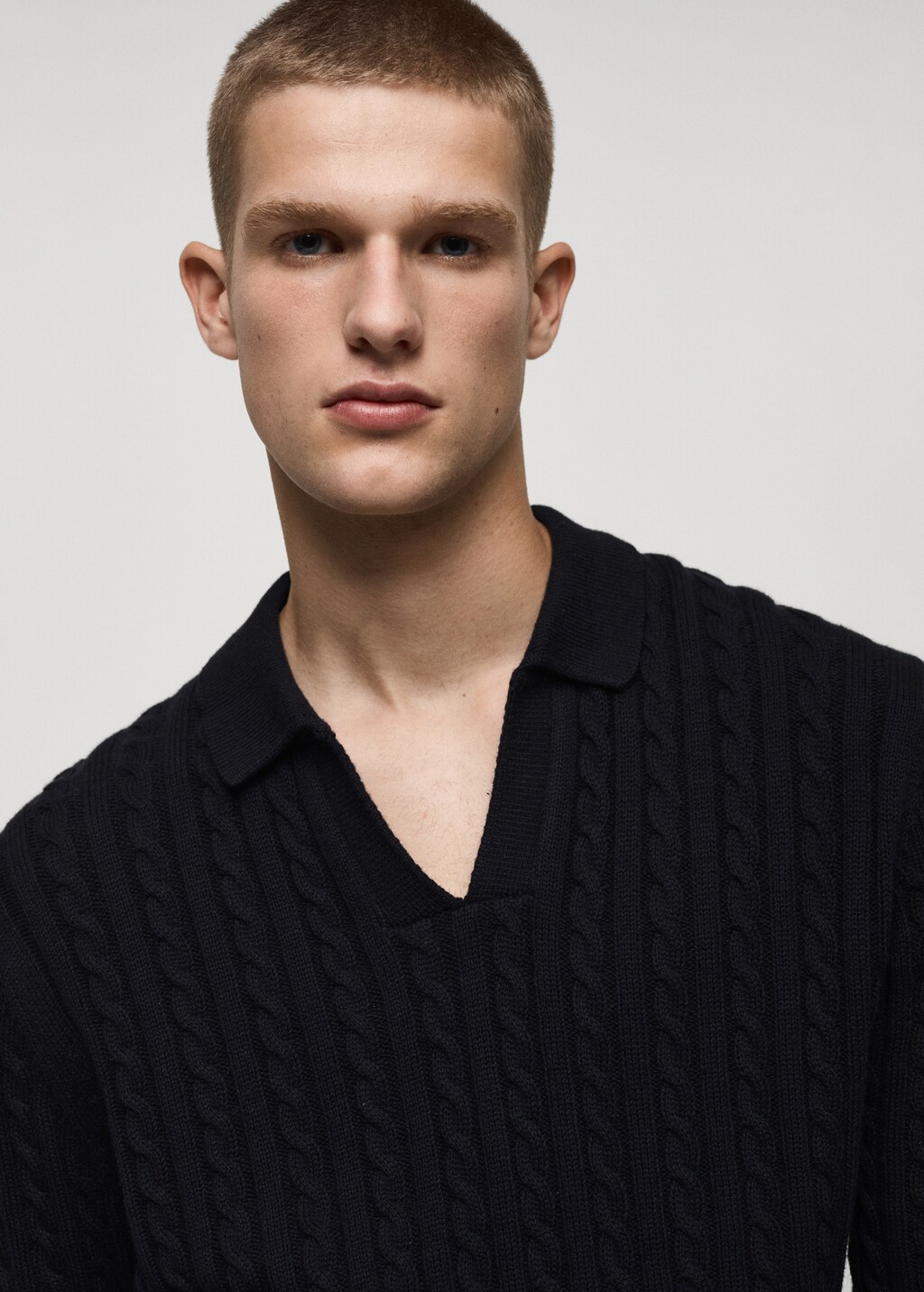 Medium braided-knit polo sweater - Dark Navy