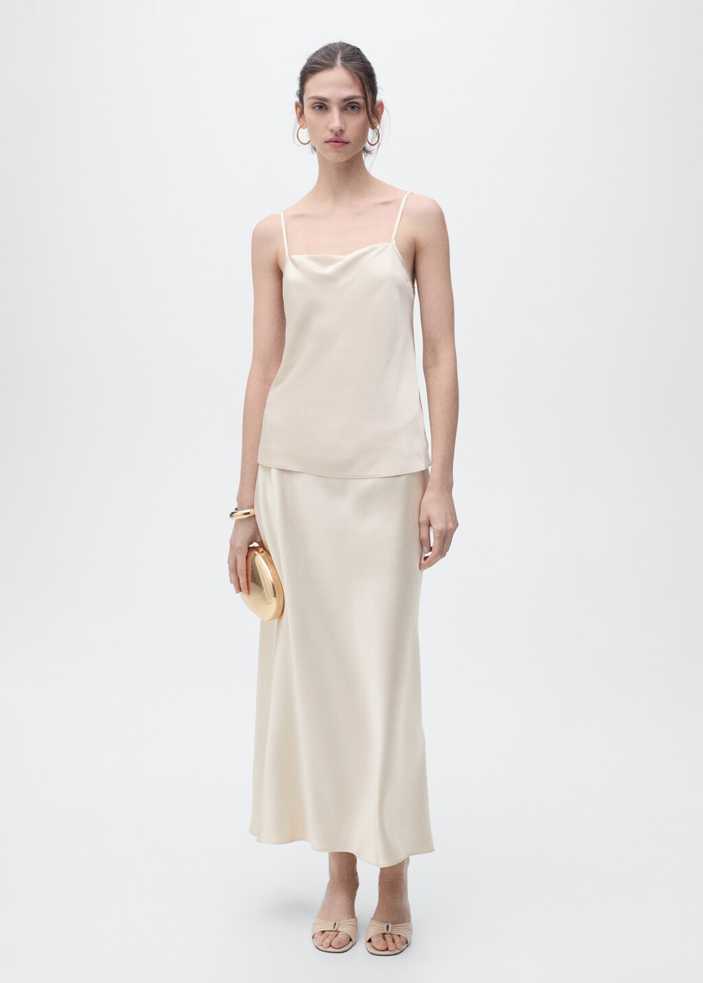 Midi satin skirt - Ecru