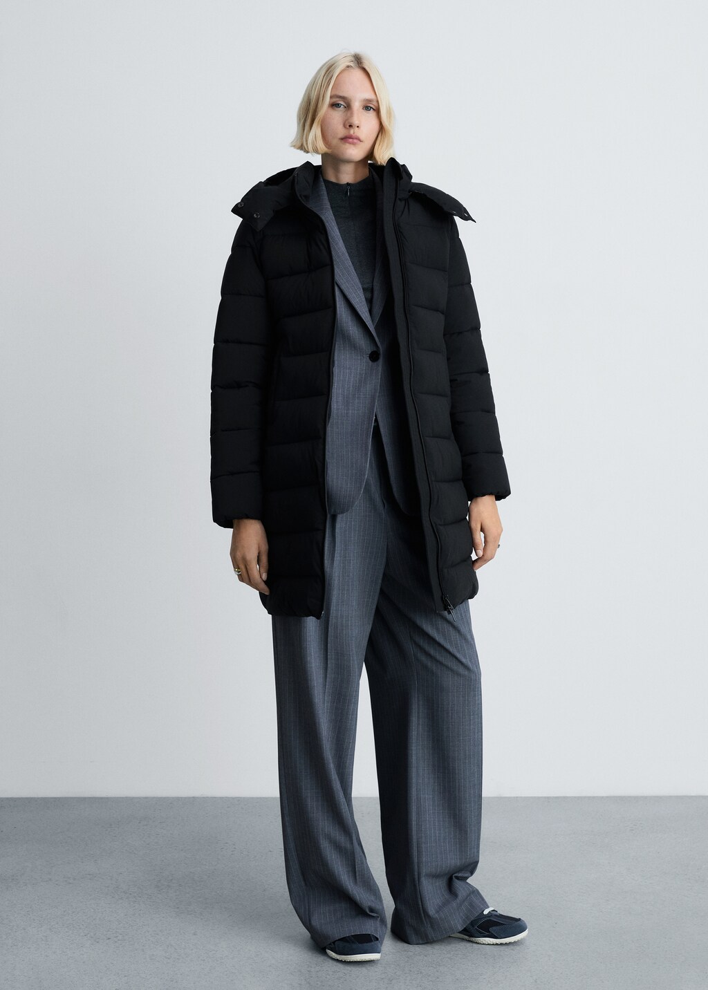 Waterproof padded midi anorak - Black