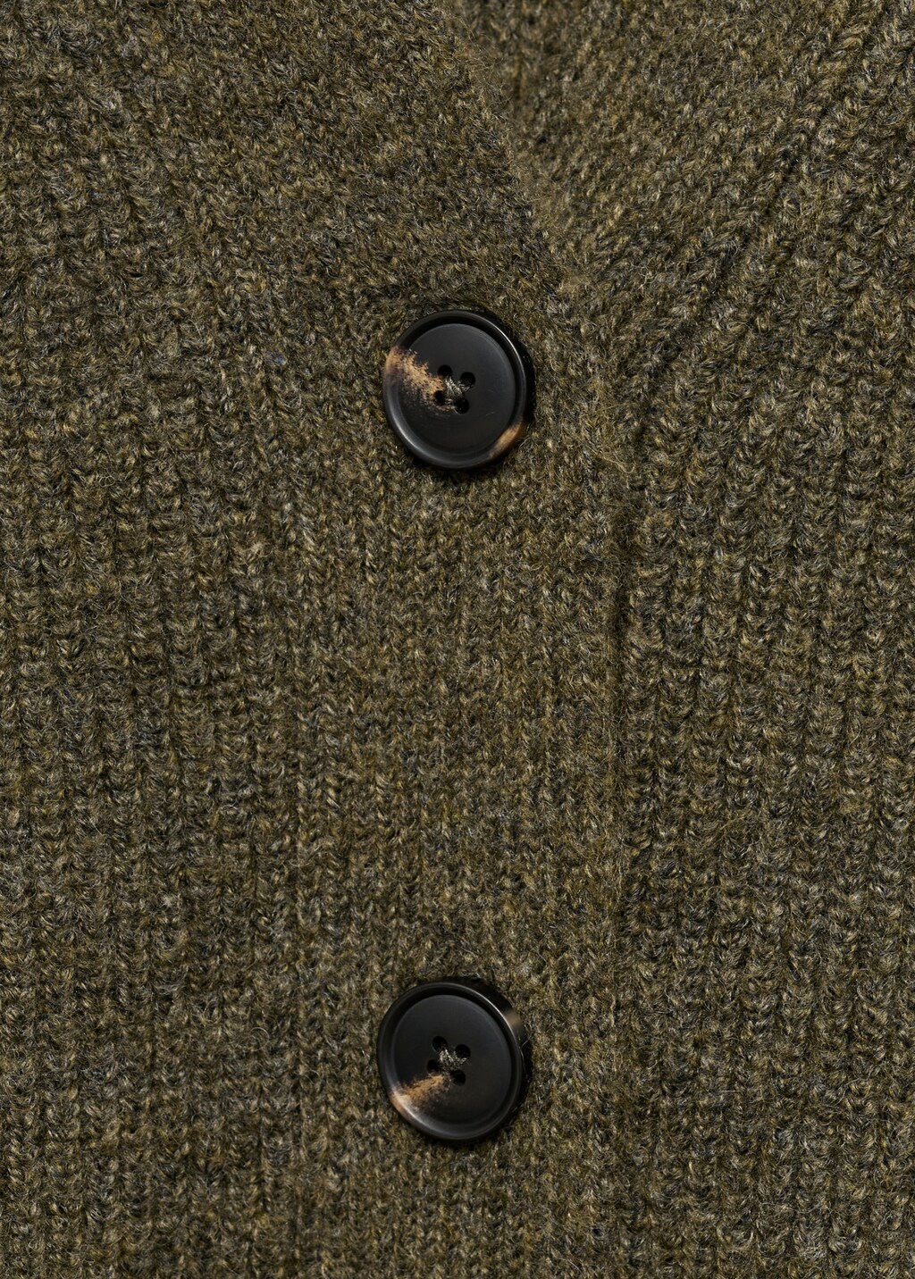 V-neck ribbed cardigan - Khaki
