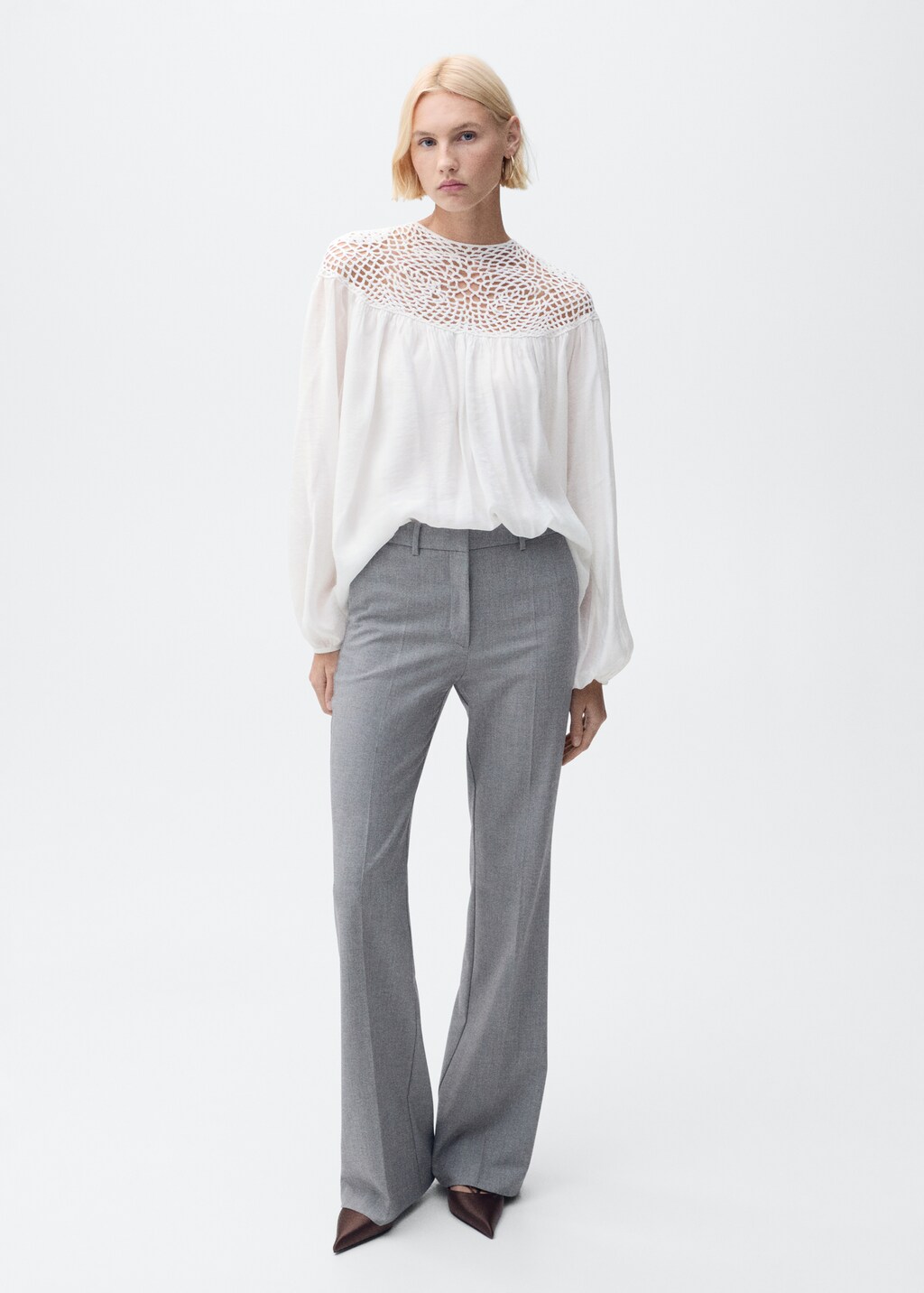 Crochet panel blouse - Off White