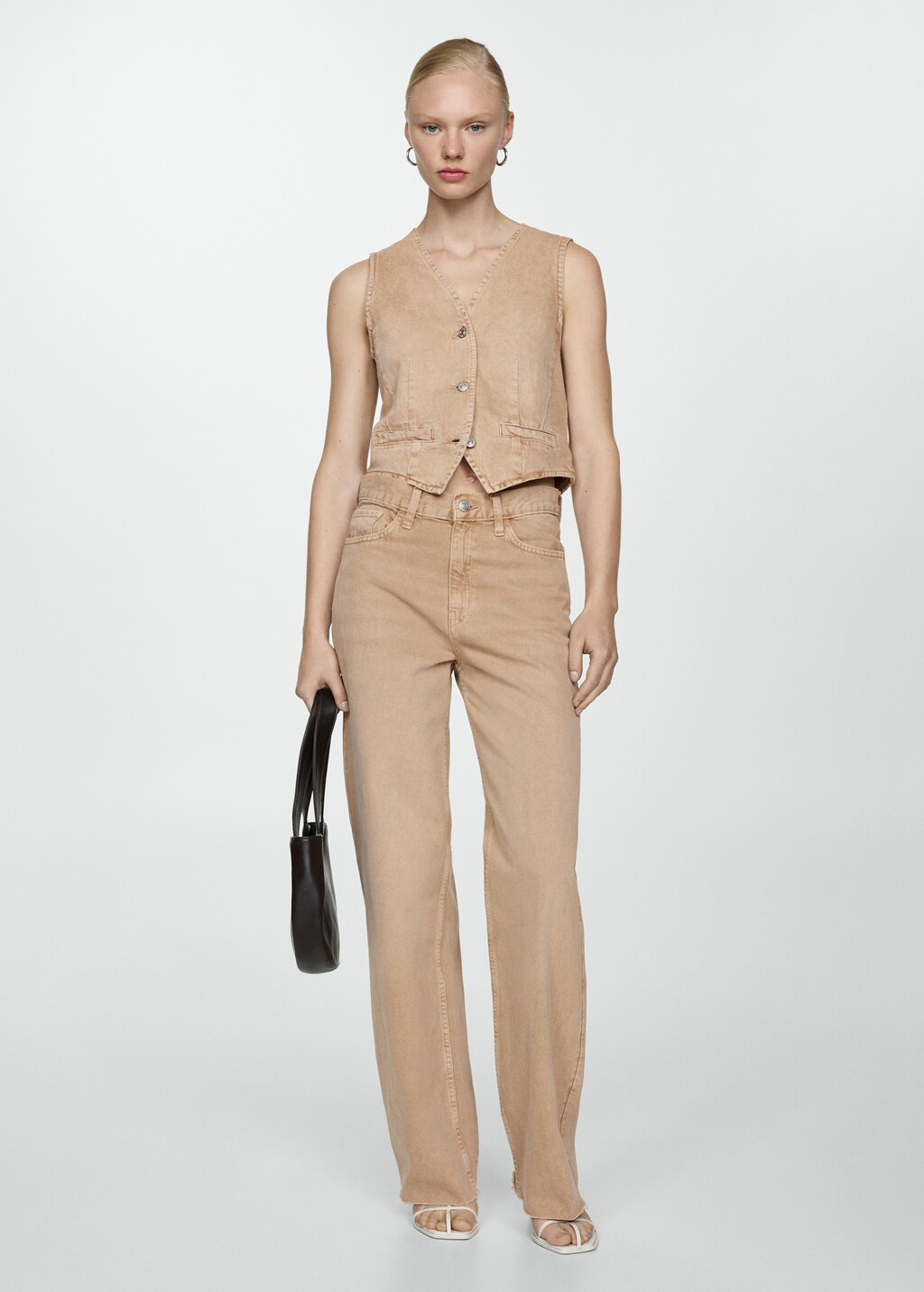 Denim gilet with seams - Sand