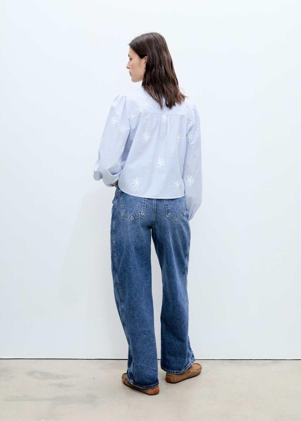 Flower embroidered striped shirt - Sky Blue