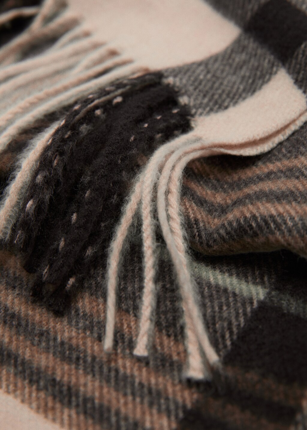 Check fringed scarf - Grey